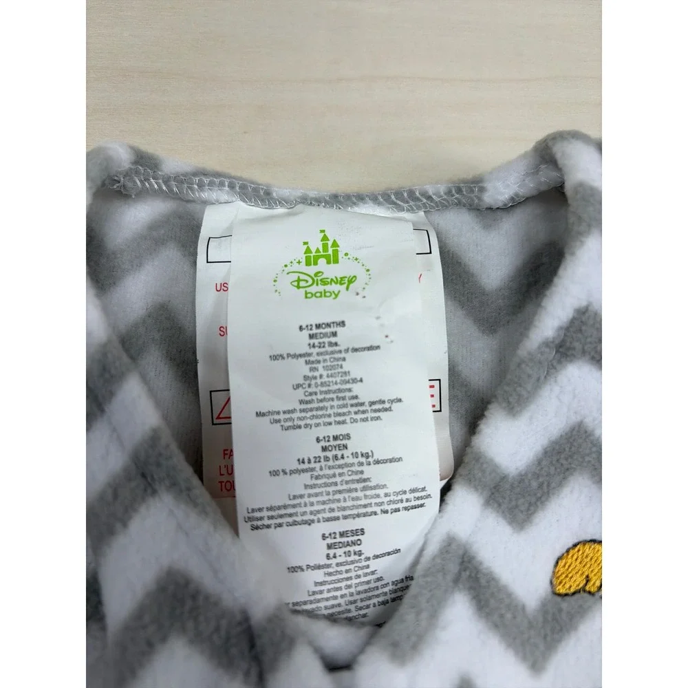 Disney Baby Dumbo Fleece Sleep Sack Gray White Chevron Wearable Blanket 6-12M